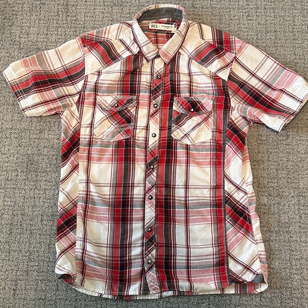 BKE Red and White Plaid Button Down Shirt